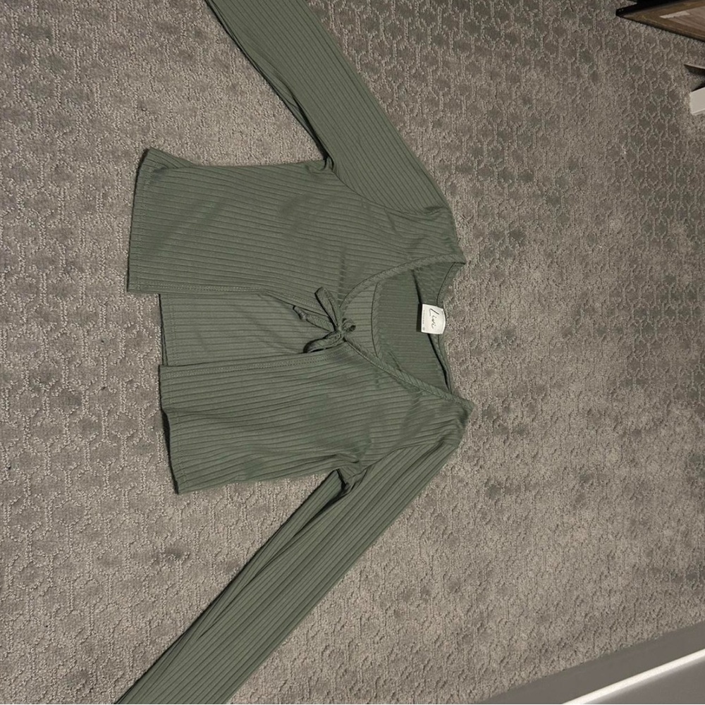 Green Long Sleeve Ribbed Top